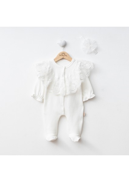 Kız Bebek Mevlütlük Tulum Bandanalı Dantelli