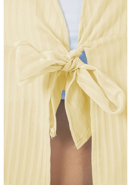 Kadın Bdart Fiyonk Bağlamalı V-Yaka Bluz Kehribar Sarısı fiyatları