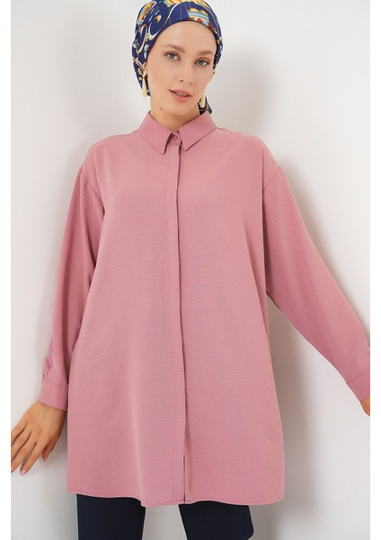 Kadın Bdart Rahat Kesim Uzun Kollu Düğmeli Gömlek Toz Pembe