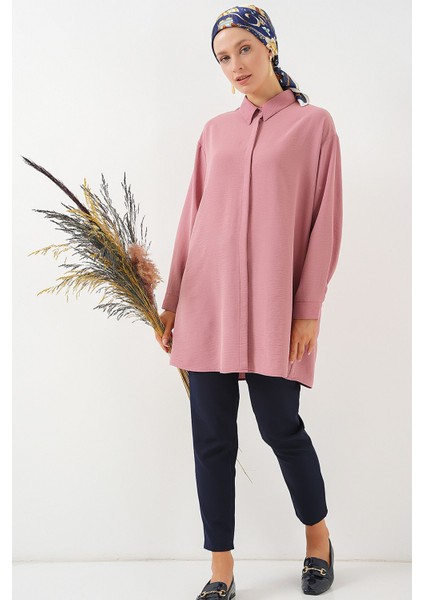 Kadın Bdart Rahat Kesim Uzun Kollu Düğmeli Gömlek Toz Pembe modelleri