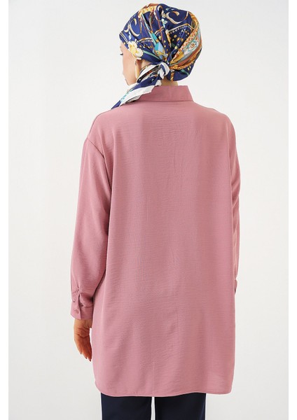 Kadın Bdart Rahat Kesim Uzun Kollu Düğmeli Gömlek Toz Pembe