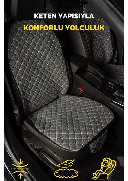 Terletmez Ergonomik,cepli Kaymaz Keten Oto Kılıf-Minder (7parça Set)