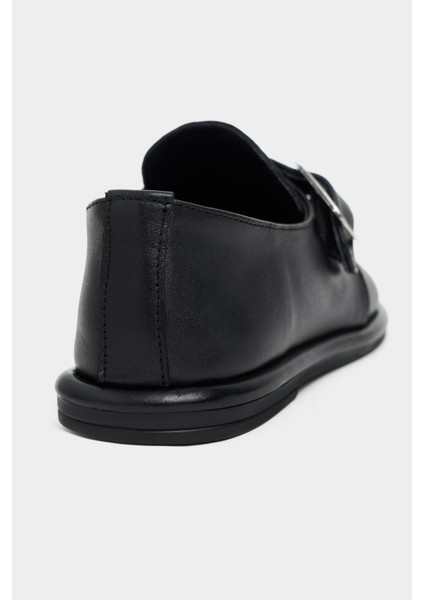 Cyrus Siyah Hakiki Mat Deri Toka Detaylı Düz Taban Kadın Ayakkabı indirimleri