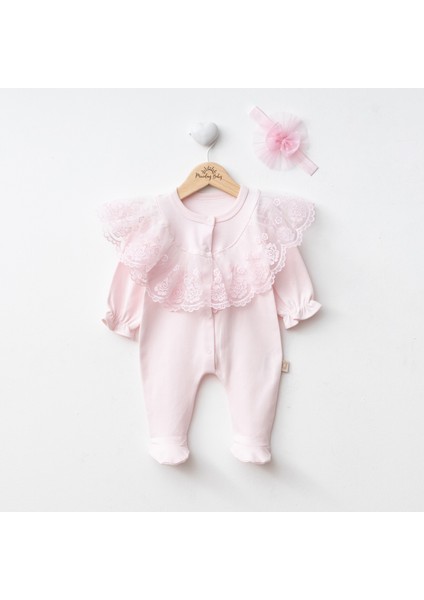 Kız Bebek Mevlütlük Tulum Bandanalı Dantelli