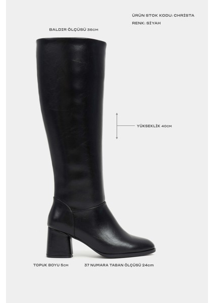 Christa Siyah Raşel Rustik Desen Küt Burun Kadın Topuklu Çizme modelleri