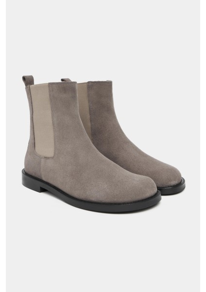 Chelsea Koyu Bej Süet Hakiki Deri Lastik Detaylı Düz Taban Kadın Bot fiyatları