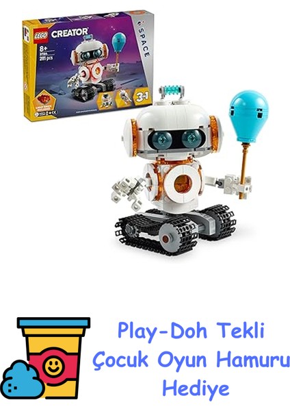 Creator 3’ü 1 Arada Uzay Robotu 31164-8 Yaş ve Üzeri Çocuklar Için Köpek Figürüne Veya Rokete Dönüşebilen Oyuncak Yapım Seti, Doğum Günü Hediyesi (281 Parça) + Play-Doh Oyun Hamuru