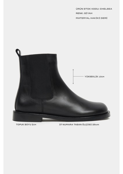 Chelsea Siyah Mat Hakiki Deri Lastik Detaylı Düz Taban Kadın Bot modelleri
