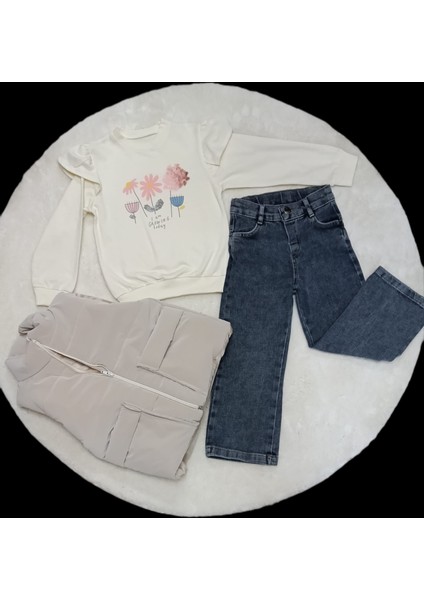 Kız Çocuk Şişme Yelekli Badili Kot Pantolonlu 3'lü Takım fiyatları