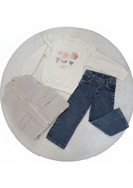 Kız Çocuk Şişme Yelekli Badili Kot Pantolonlu 3'lü Takım modelleri