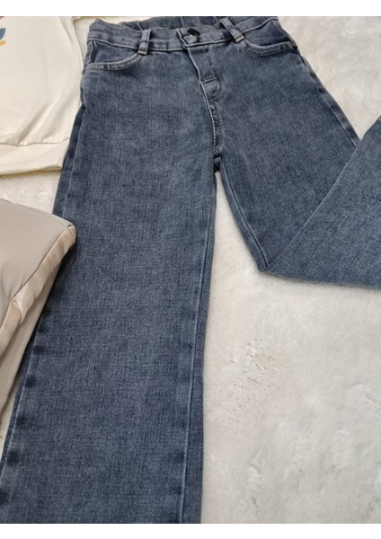 Kız Çocuk Şişme Yelekli Badili Kot Pantolonlu 3'lü Takım