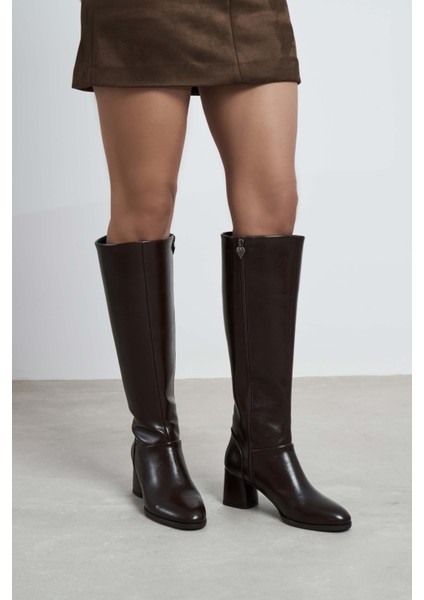 Christa Kahve Raşel Rustik Desen Küt Burun Kadın Topuklu Çizme