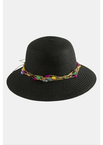 Techmrt Renkli Doğaltaşlı Hasır Şapka-Siyah fiyatları