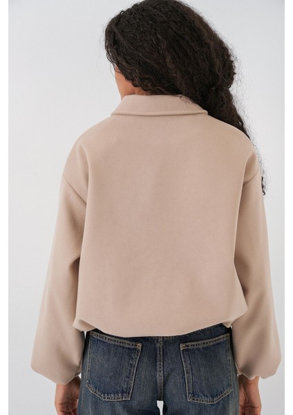 Kadın Bdart Fermuarlı Cepli Bomber Kaşe Ceket Bej Doğal