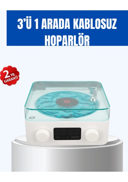 Retro Tasarımlı Gece Lambalı Bluetooth Hoparlör – Saat ve Pil Göstergeli