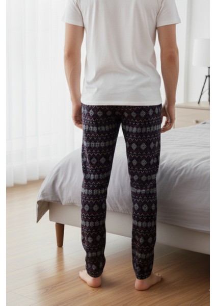 %100 Pamuk Desenli Erkek Pijama Altı Interlok Kumaş Rahat Kalıp Cepli Ipli Lacivert Yılbaşı Temalı indirimleri