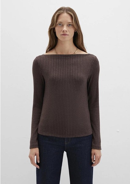 Uzun Kollu Geniş Yaka Kahverengi Tişört 1613596-88067 modelleri