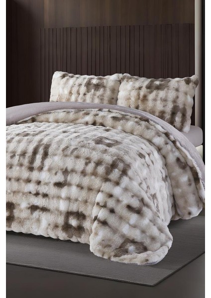 Alvina Dama Tavşan Tüyü Çift Kişilik Yatak Örtüsü 220X240 cm Kahve
