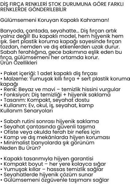 Kapaklı Diş Fırçası - Seyahat Kapaklı Diş Fırçası - Hijyenik Koruma, Pratik ve Kompakt Model modelleri