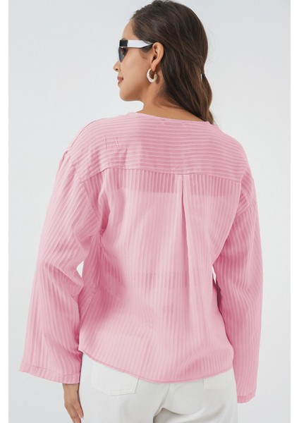 Kadın Bdart Fiyonk Bağlamalı V-Yaka Bluz Toz Pembe modelleri