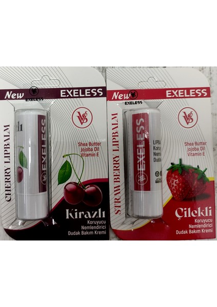 2 ADET ÇİLEK VE KİRAZ Exeless Koruyucu Nemlendirici Dudak Bakım Kremi soğuk havalarda dudak çatlamalarını engeller bakımını sağlar