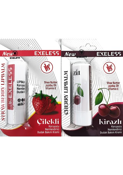 2 ADET ÇİLEK VE KİRAZ Exeless Koruyucu Nemlendirici Dudak Bakım Kremi soğuk havalarda dudak çatlamalarını engeller bakımını sağlar fiyatları