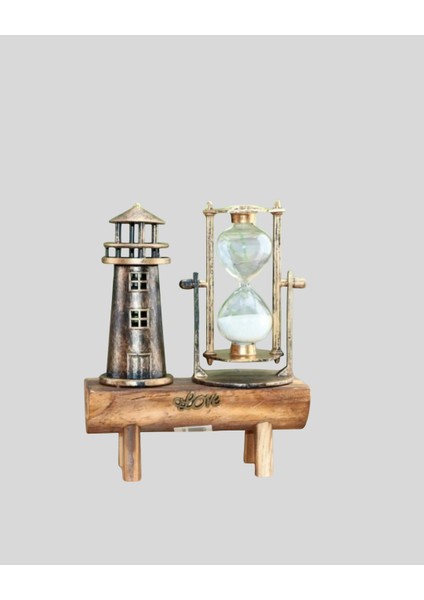 Vintage Kum Saati + Deniz Feneri Modeli – Ahşap Gövdeli Masa Üstü Dekor fırsatları