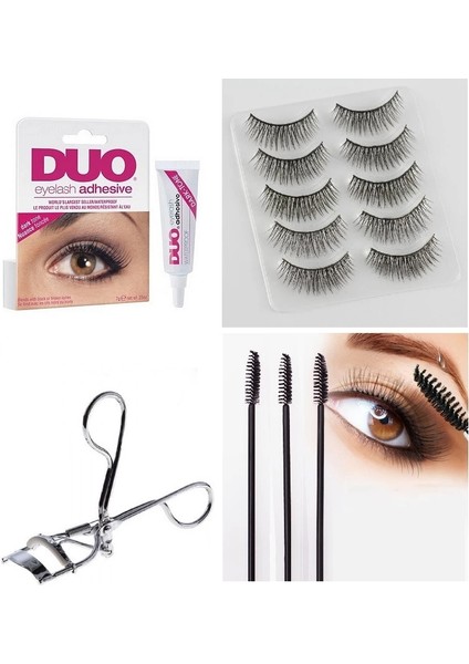 4 Parça Kirpik Seti Takma Kirpik Takımı 5li Kirpik Set Kirpik Kıvırıcı Kirpik Yapıştırıc�