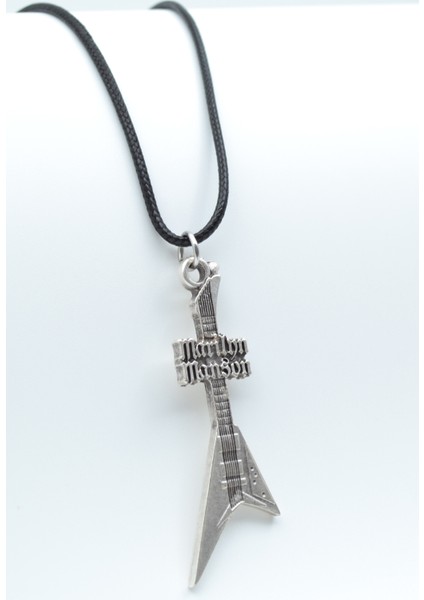 Marilyn Manson Elektro Gitar Gümüş Kaplama Deri Ip Kolye