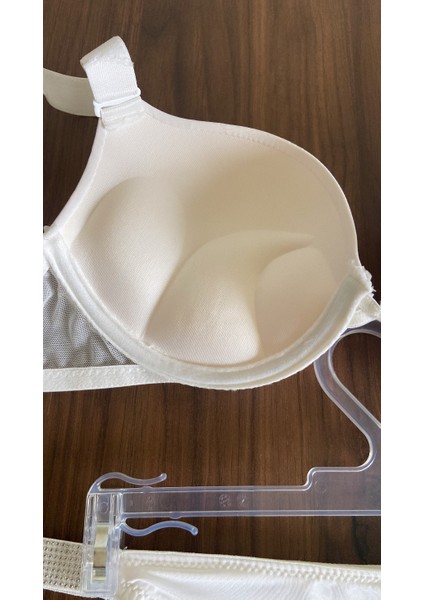 Ekru Double Push Up Balenli Taşlı Sütyen Külot Takımı modelleri