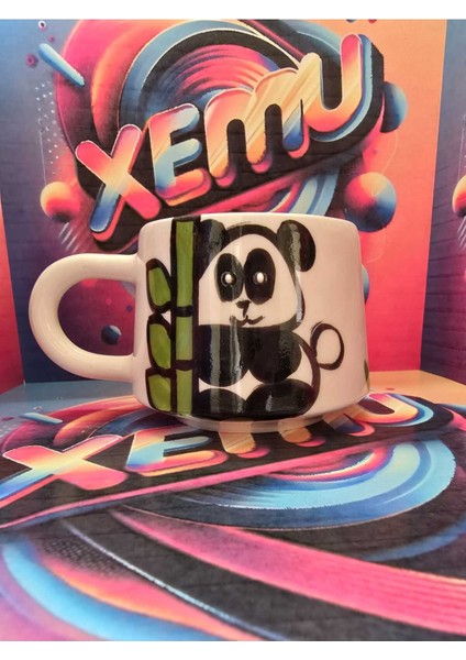 2'li El Yapımı Panda Işlemeli Kupa