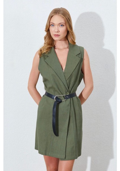 Kemer Detaylı Kolsuz Ceket Elbise - Haki fiyatları