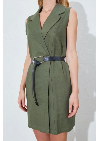 Kemer Detaylı Kolsuz Ceket Elbise - Haki modelleri