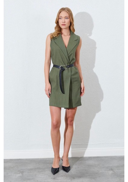 Kemer Detaylı Kolsuz Ceket Elbise - Haki fırsatları