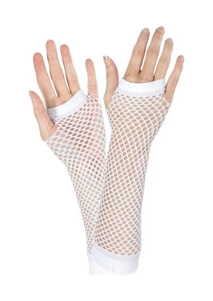 Uzun File Örgü Eldiven Beyaz Renk fırsatları