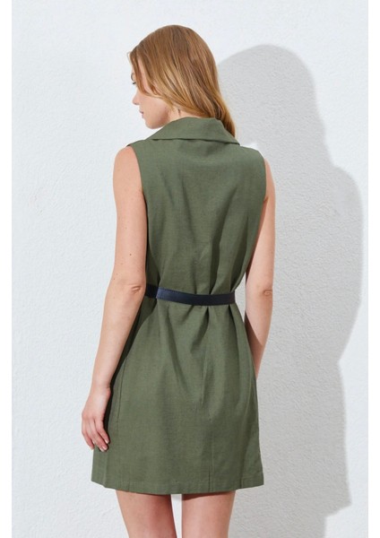 Kemer Detaylı Kolsuz Ceket Elbise - Haki indirimleri
