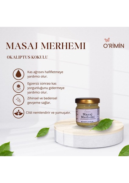 Doğal Masaj Merhemi- 40ML | Rahatlatıcı Balsam |Okaliptus &Kafur Yağı | Zihinsel ve Bedensel Rahatlama | Egzersiz ve Uzun Saatler Çalışma Sonrası Kullanım İçin