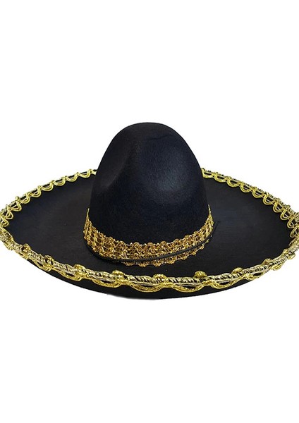 Altın Renk Şeritli Meksika Mariachi Latin Şapkası 55 cm Çocuk
