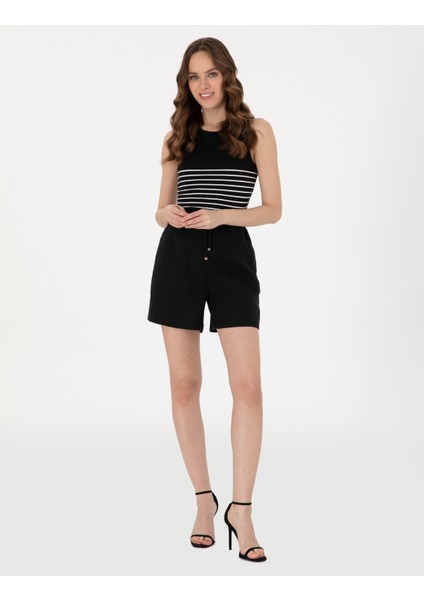 Kadın Siyah Comfort Fit Bermuda Şort 50306492-VR046 modelleri