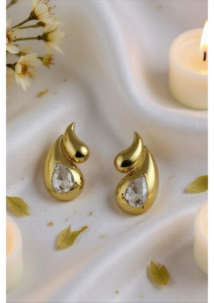 Zirkon Taşlı Gold Çelik Küpe fiyatları