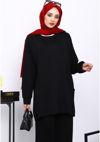 Siyah Yan Cepli Omuz Parçalı Alt Çımalı Modal Takım modelleri