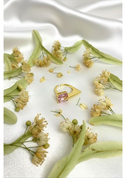 Pembe Baget Taşlı Gold Renkli Ayarlanabilir Çelik Yüzük fiyatları