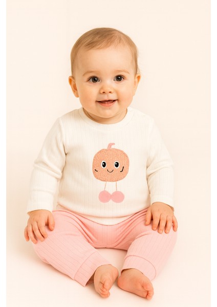 Kız Bebek Ikili Takım – Sevimli Desenli Sweatshirt ve Alt, Organik Pamuklu Rahat Günlük Set