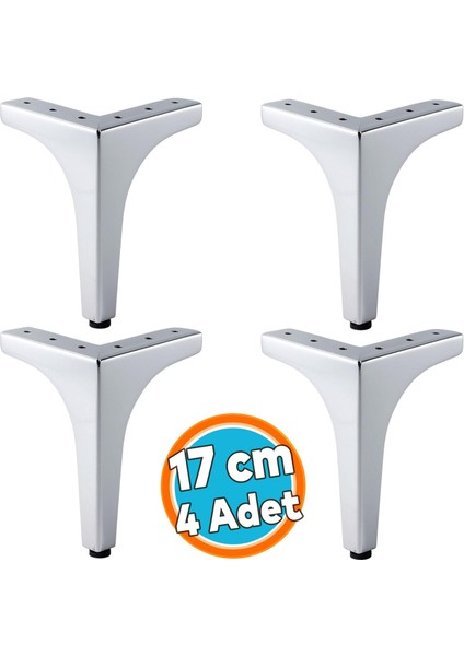 Mobilya Ayağı Dayanıklı Modern Tasarım Koltuk Sehpa Masa Tv Ünitesi 17 cm Krom Gümüş Metal 4 Adet