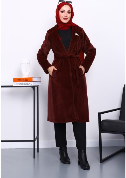 Bordo Kruvaze Yaka Cepli Angora Kaşe Kaban fiyatları