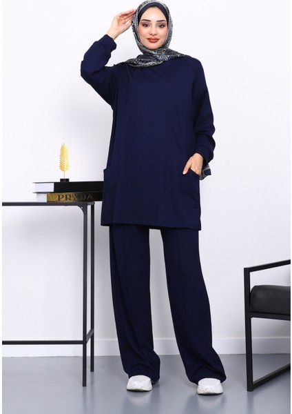 Lacivert Yan Cepli Omuz Parçalı Alt Çımalı Modal Takım fiyatları