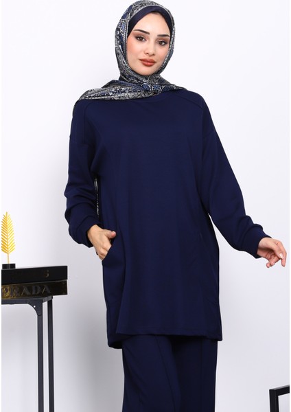 Lacivert Yan Cepli Omuz Parçalı Alt Çımalı Modal Takım modelleri