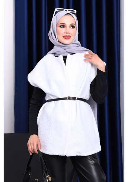 Ekru Bel Kemerli Buklet Yelek fiyatları