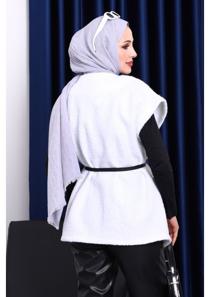 Ekru Bel Kemerli Buklet Yelek modelleri