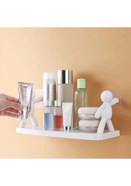 Yapışkanlı Duvar & Banyo Rafı, 1 Adet Insan Figürlü Kendinden Yapışkanlı Banyo Rafı – Baharatlık ve Çok Amaçlı Organizer Raf